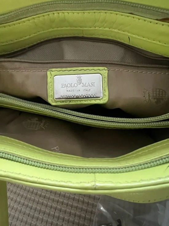 Paolo Masi Leather Lime Green Floral Appliqué Shoulder Bag - Picture 6 of 9